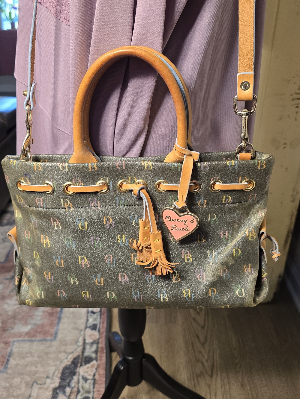 💖 Y2K Dooney & Bourke Multicolor Rainbow DB Logo Tassel Heart Mini Tote Purse - Picture 8 of 16